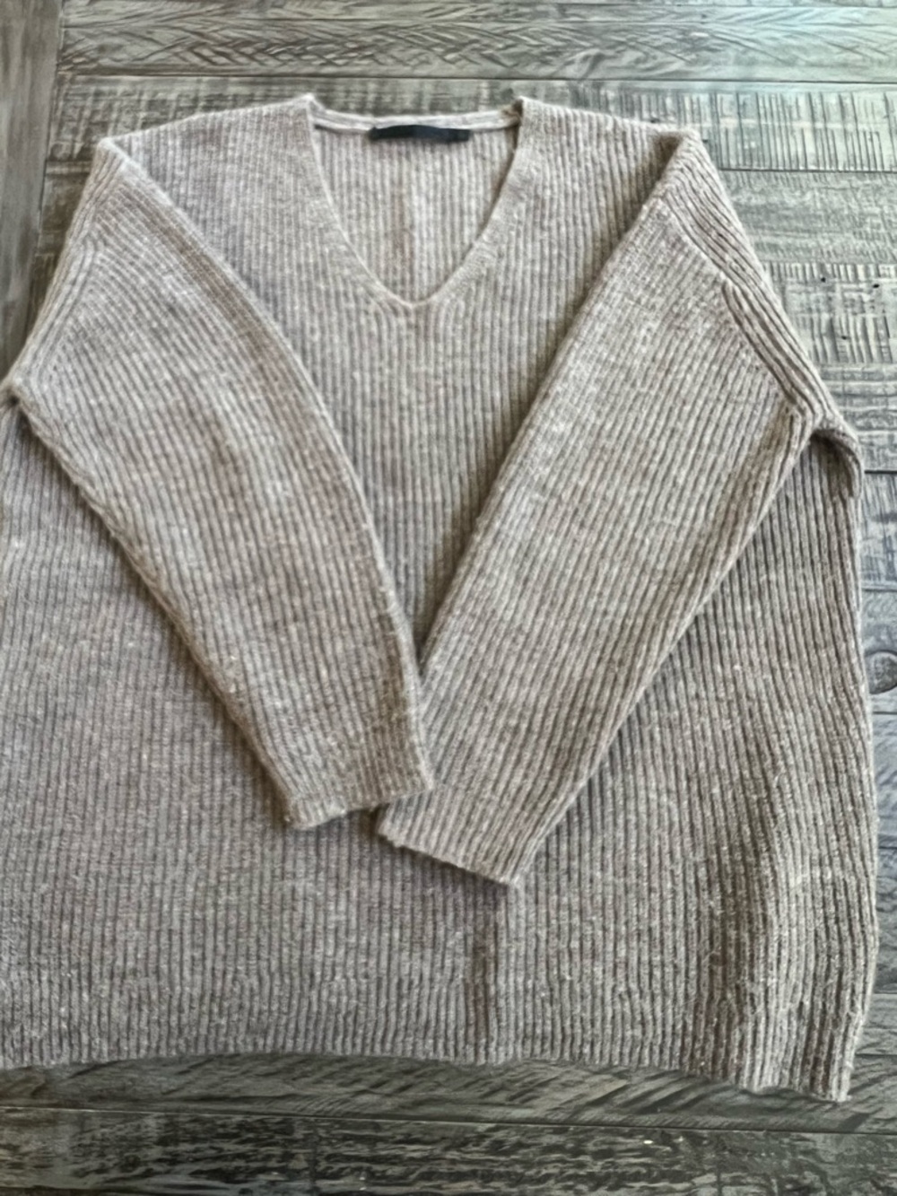 Jenni Kayne Women’s V-Neck Ribbed Sweater in Light Taupe - Picture 9 of 12